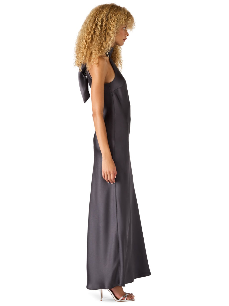 Steve Madden Lara Satin Halter Tie Dress in dark slate