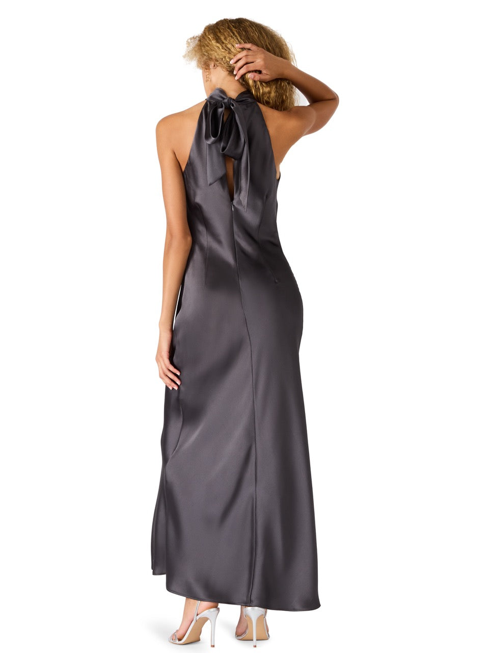 Steve Madden Lara Satin Halter Tie Dress in dark slate
