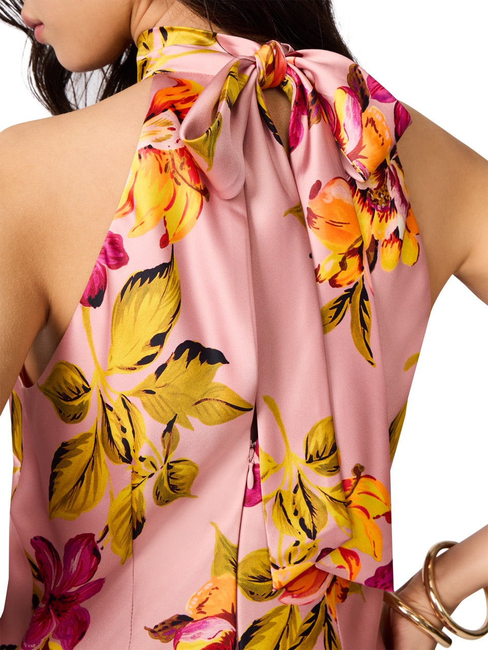 Steve Madden Lara Floral Satin Halter Dress tropical breeze 