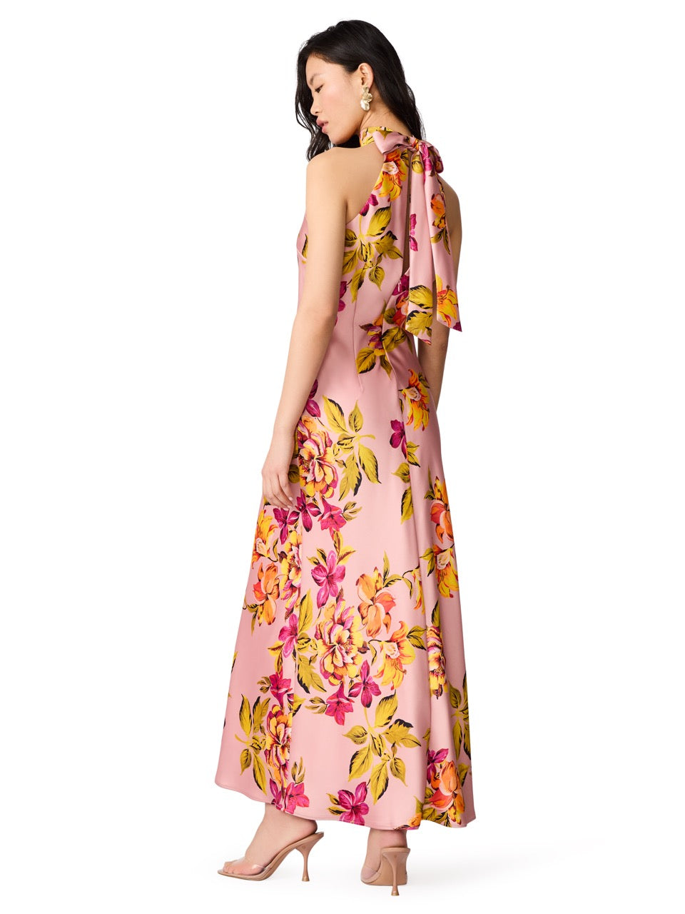 Steve Madden Lara Floral Satin Halter Dress tropical breeze 