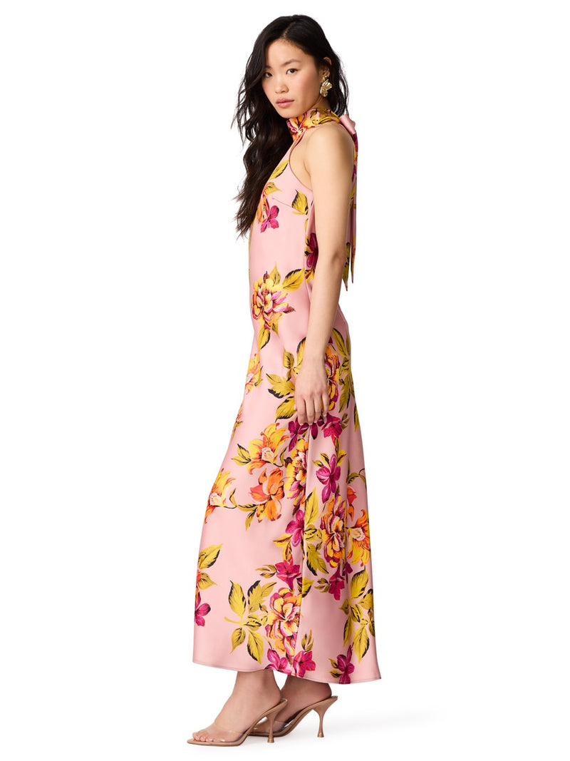 Steve Madden Lara Floral Satin Halter Dress tropical breeze 