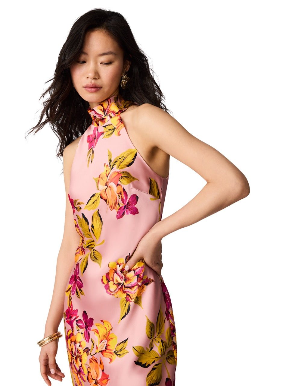 Steve Madden Lara Floral Satin Halter Dress tropical breeze 