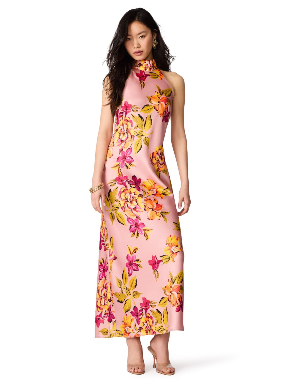 Steve Madden Lara Floral Satin Halter Dress tropical breeze 
