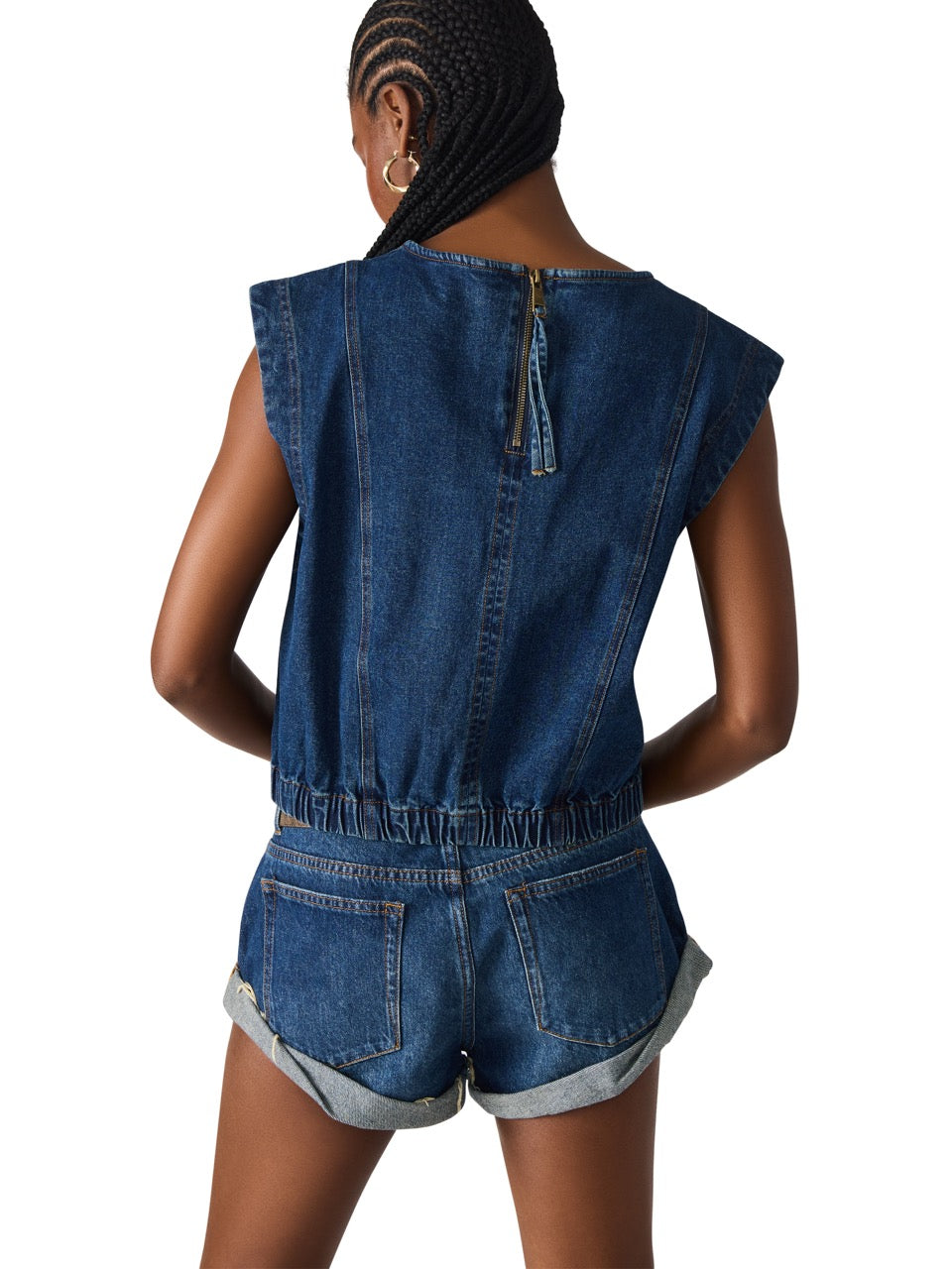 Steve Madden Leila Denim Top in dark blue 