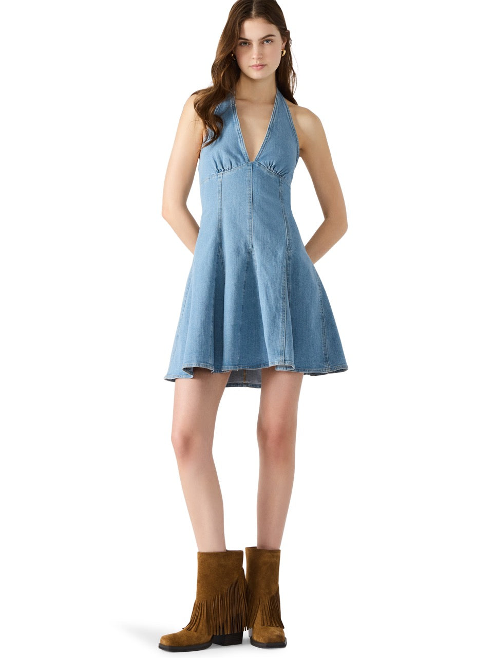 Steve Madden Malia Halter Mini Dress in medium blue 