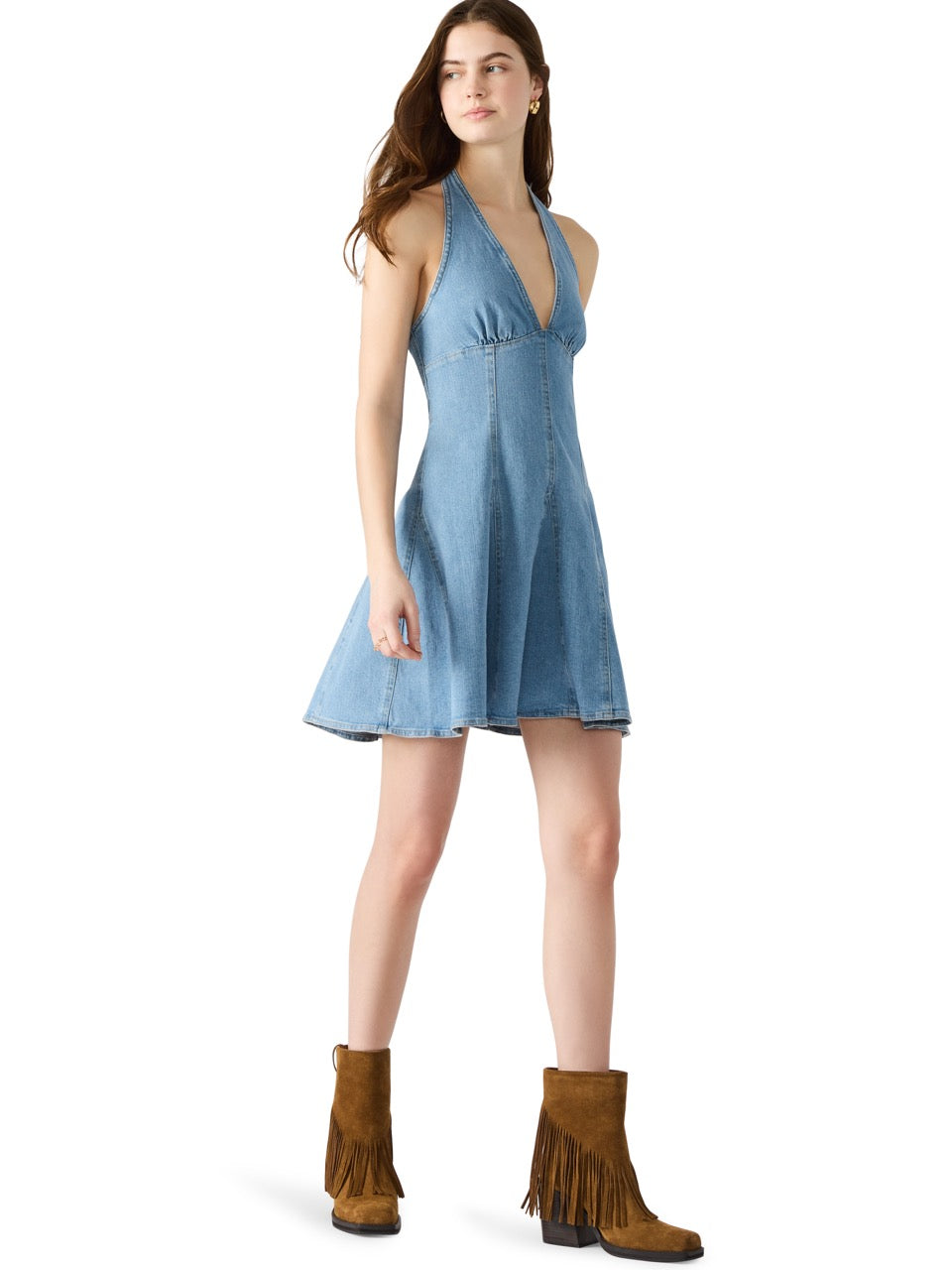 Steve Madden Malia Halter Mini Dress in medium blue 