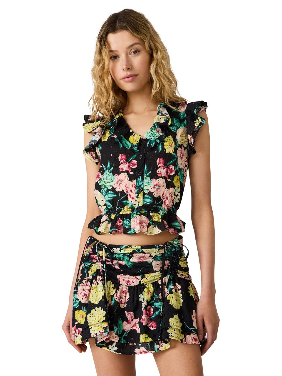 Steve Madden Mayra Floral Crop Top black ditsy 