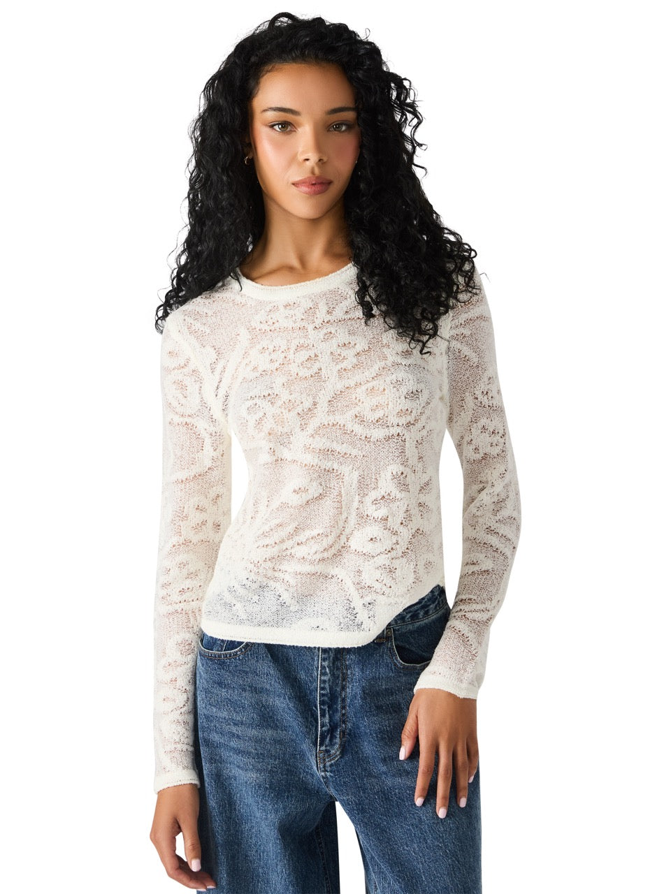 Steve Madden Megann Floral Pattern Mesh Top antique