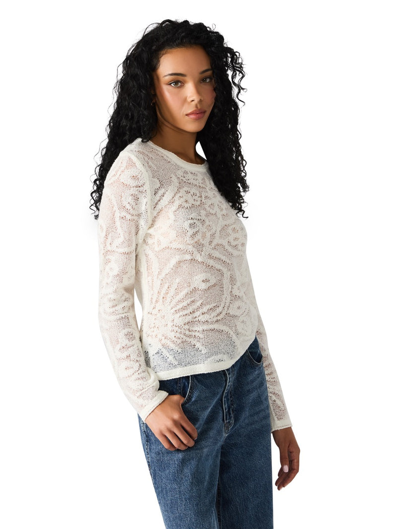 Steve Madden Megann Floral Pattern Mesh Top antique