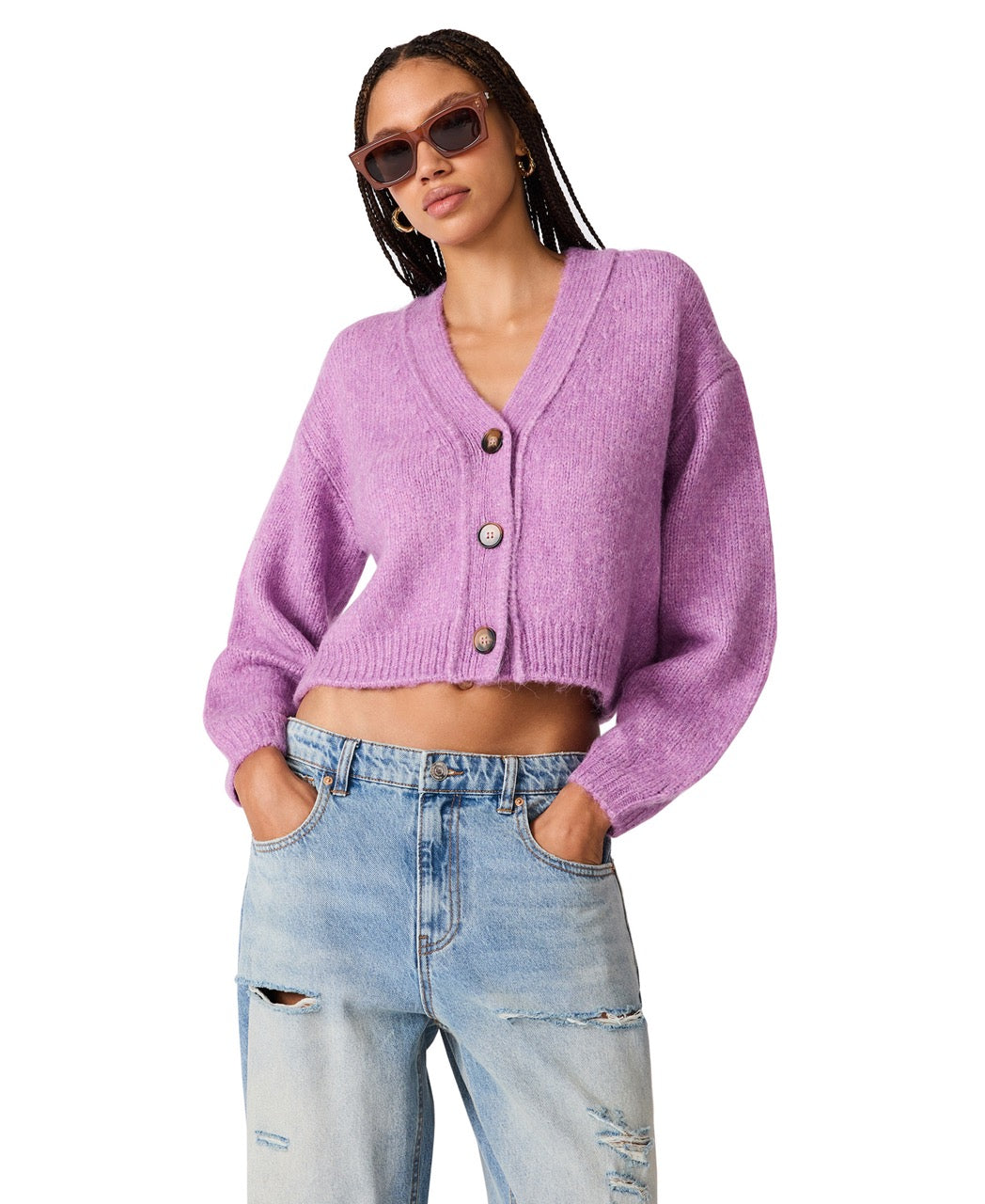 Steve Madden Mica Cropped Cardigan dusty lavender