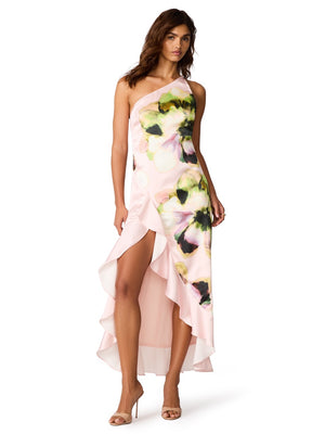 Steve Madden Mindy Floral Print High-Low Dress pink carnation 