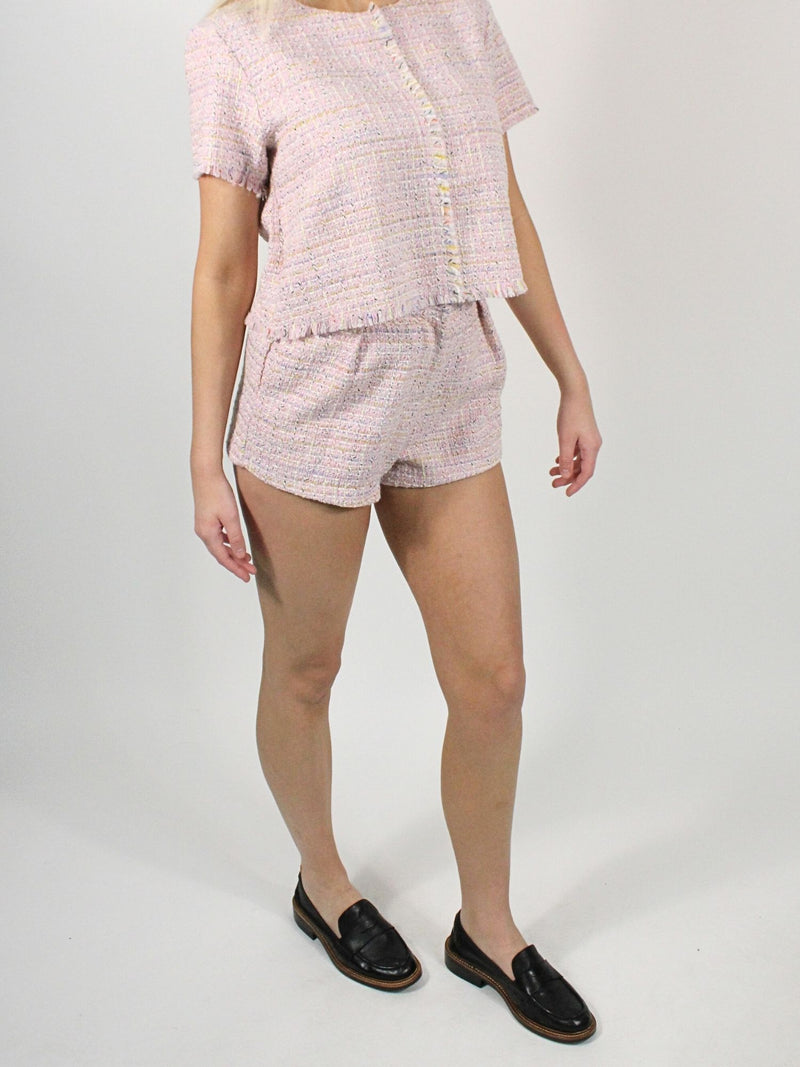 Steve Madden Minette Textured Tweed Short Blush Plaid