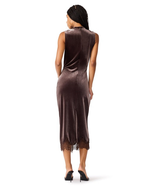 Steve Madden Mo Draped Velvet Midi Dress dark toffee