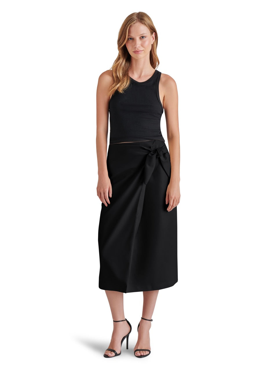 Steve Madden Navia Wrap Midi Skirt in black-front