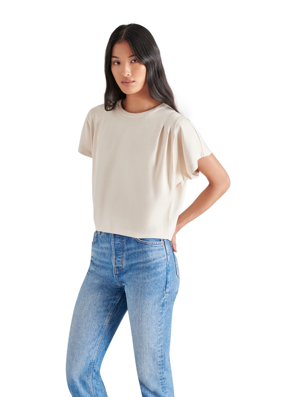 Steve Madden Noah Pleated Crop Top in ivory-side