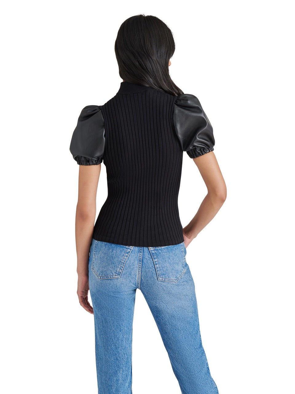 スティーブマッデン Steve Madden Adler Cardigan レディース Sweaters Black Steve Madden Peggy Puff Faux Leather Sweater – Bliss