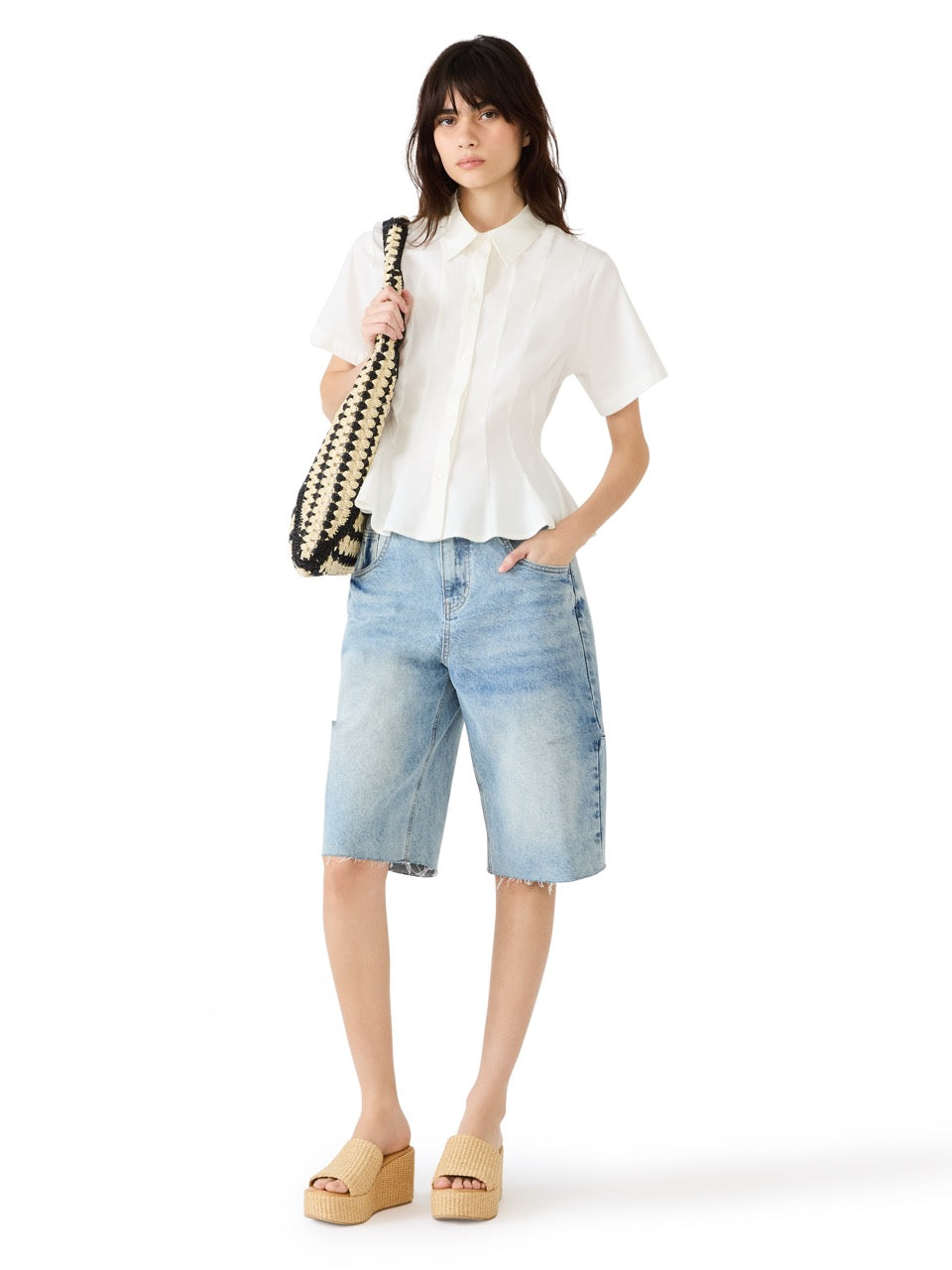 Steve Madden Porter Solid Peplum Top in white 