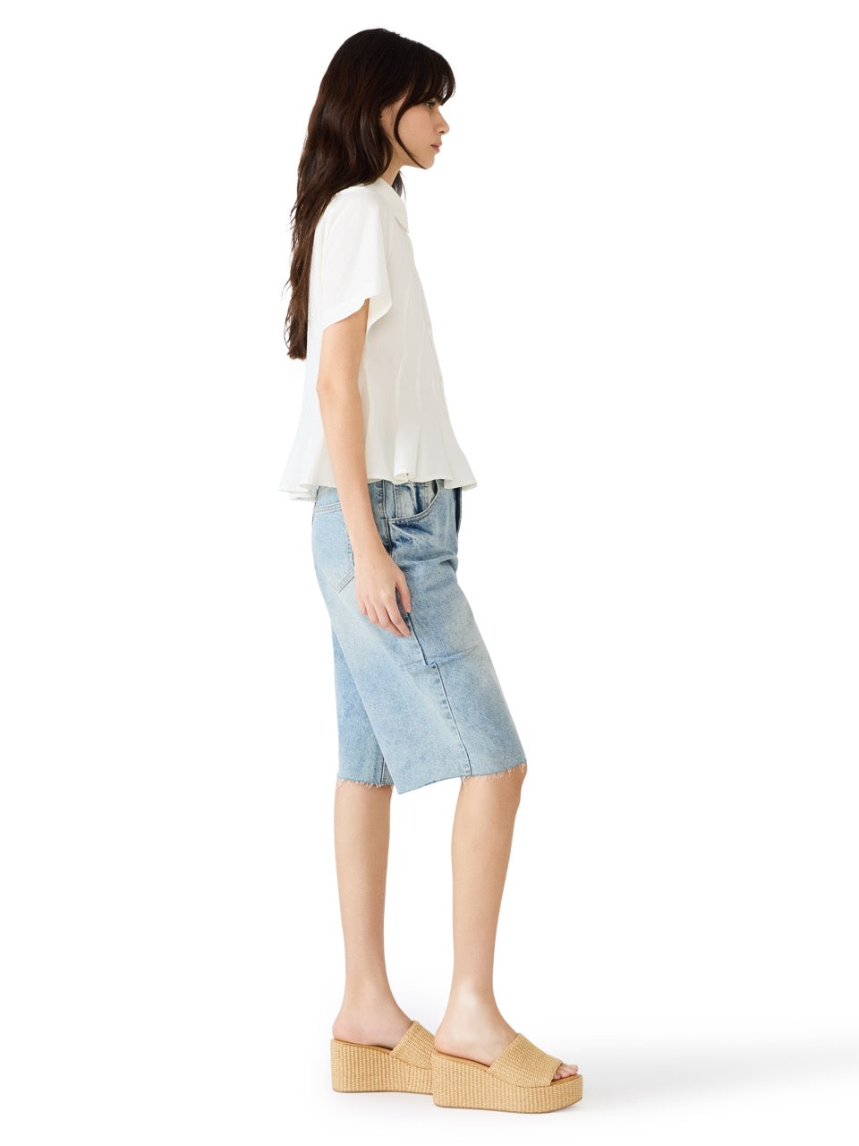 Steve Madden Porter Solid Peplum Top in white 