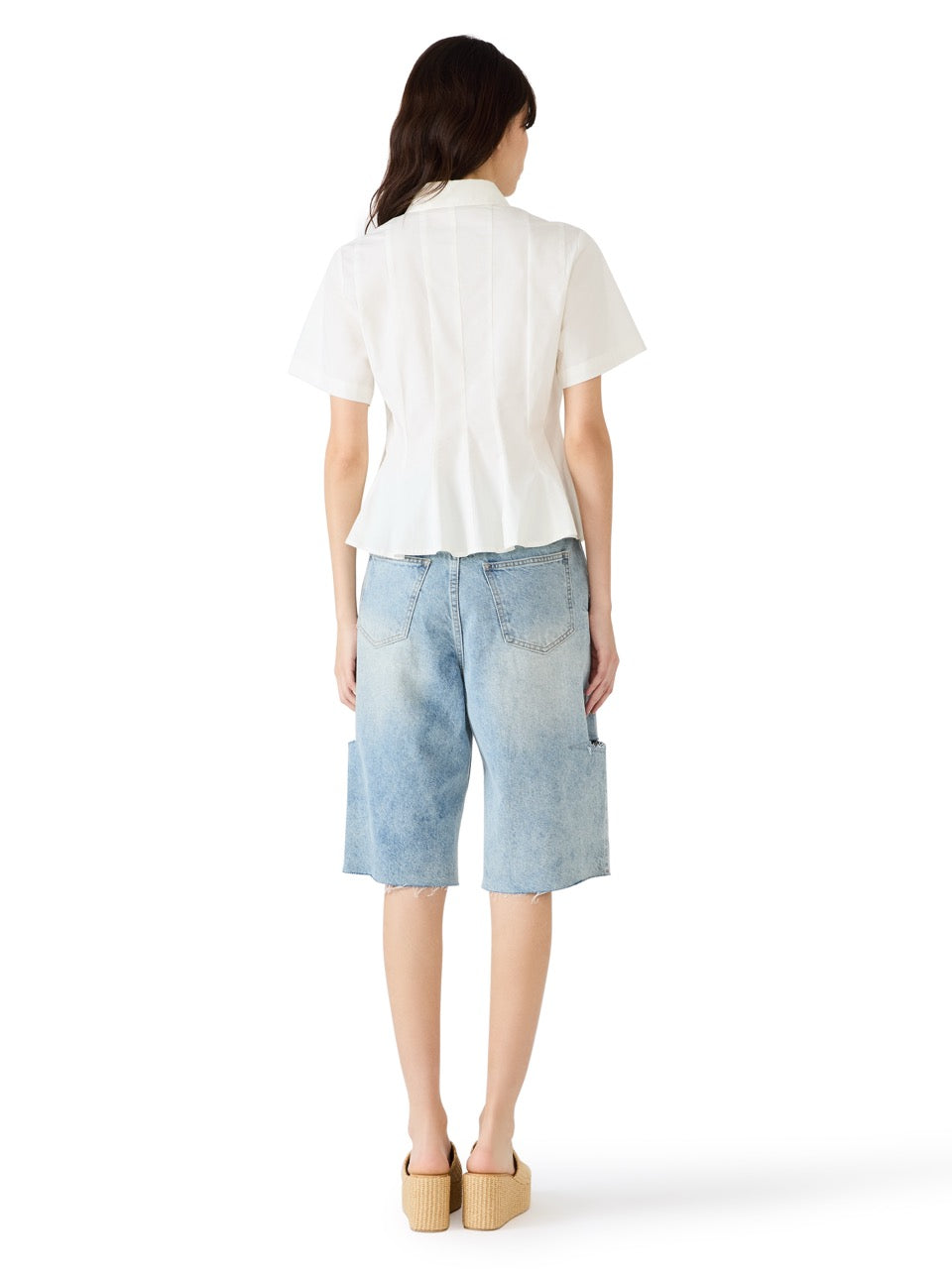 Steve Madden Porter Solid Peplum Top in white 