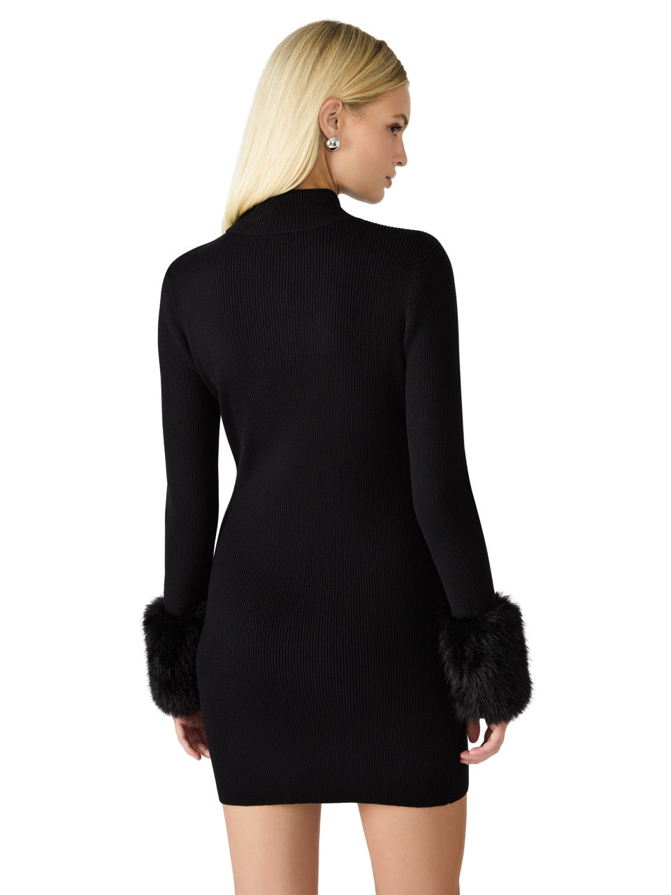 Steve Madden Riello Faux Fur Sleeve Cuff Dress black 