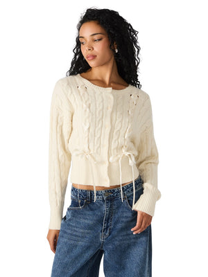 Steve Madden Saidee Cable Ribbon Cardigan cream