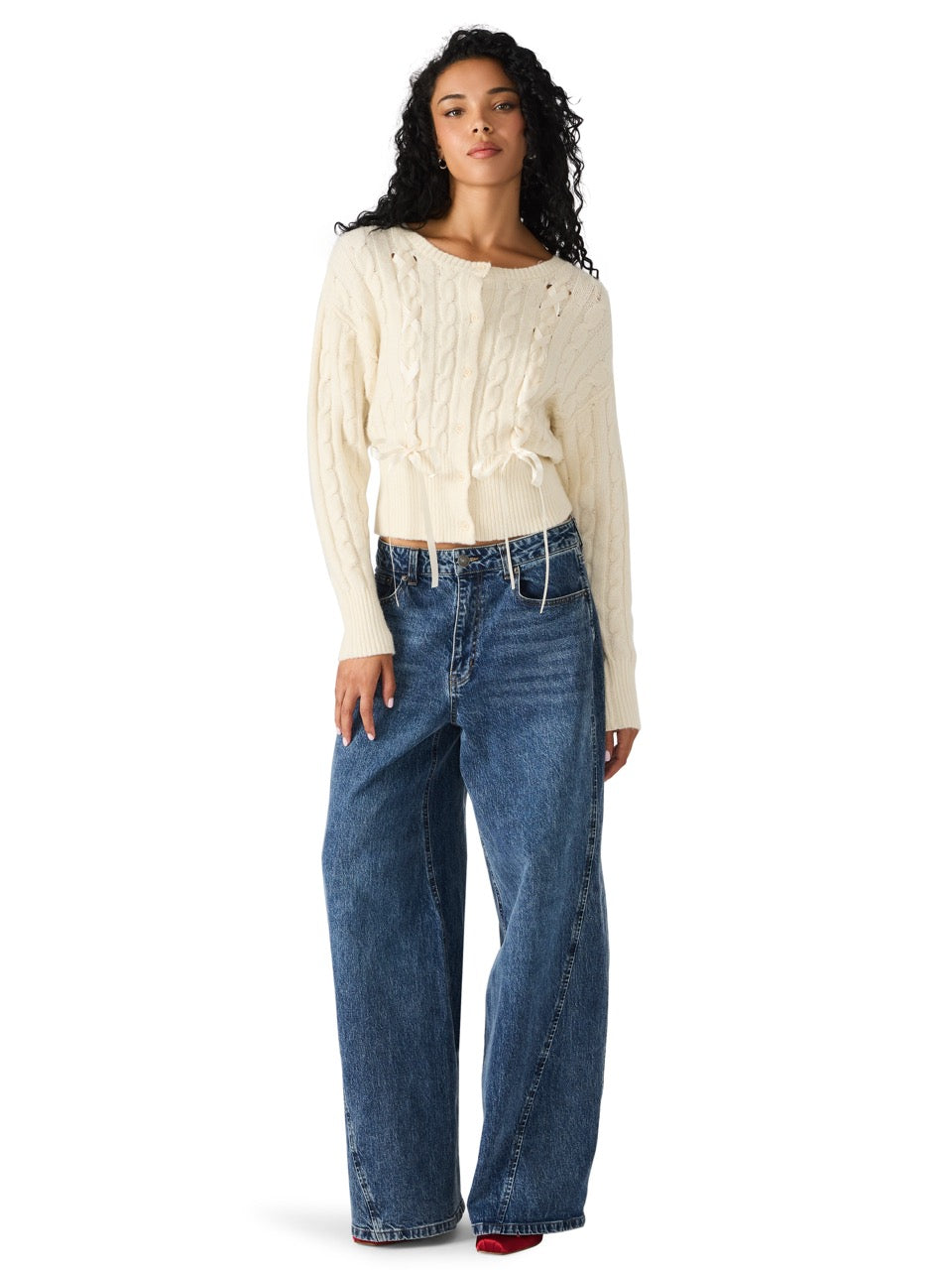 Steve Madden Saidee Cable Ribbon Cardigan cream