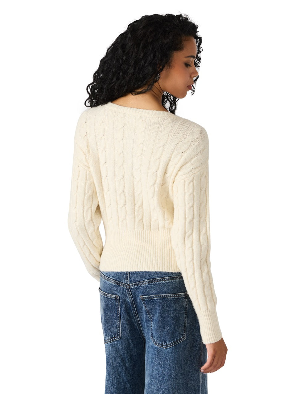 Steve Madden Saidee Cable Ribbon Cardigan cream