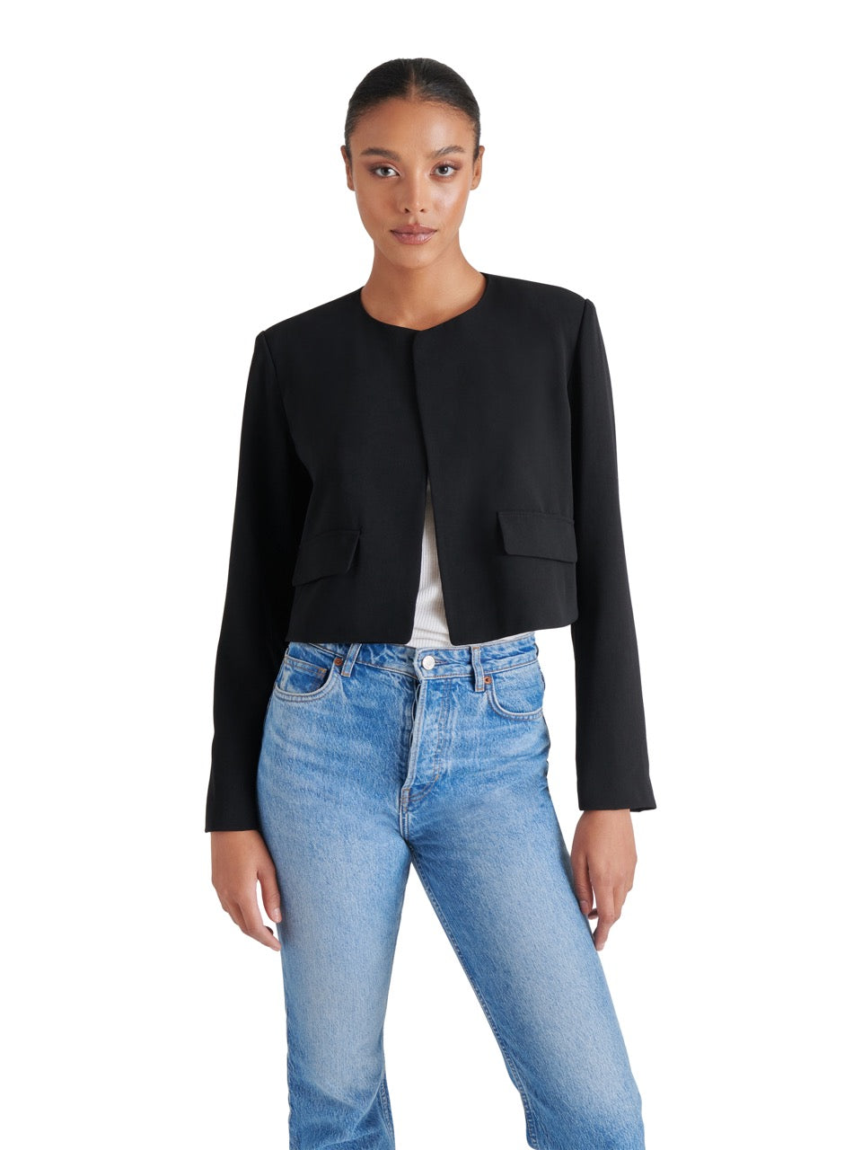 Steve Madden Serenea Open Front Blazer in black-front