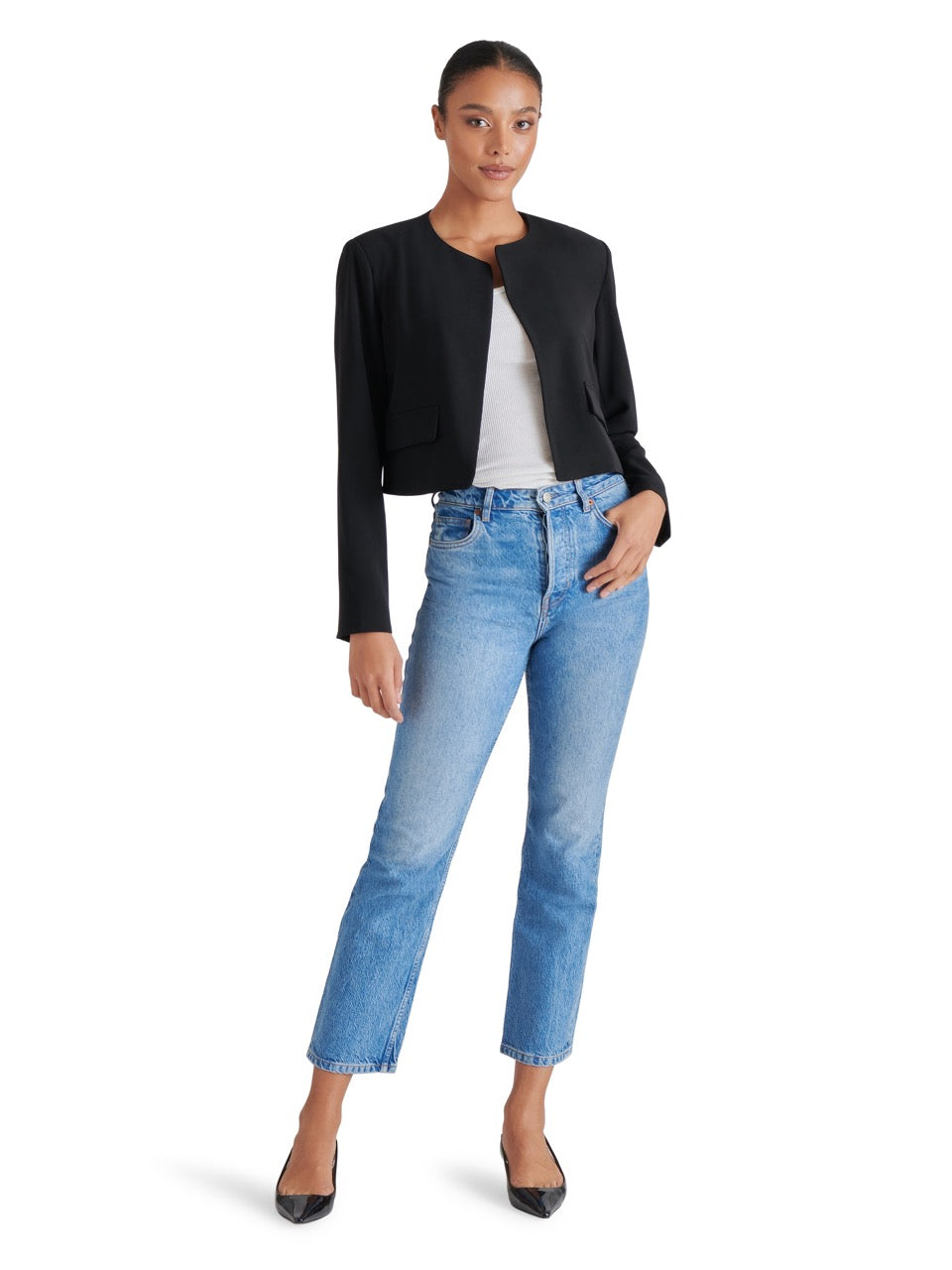 Steve Madden Serenea Open Front Blazer in black-front