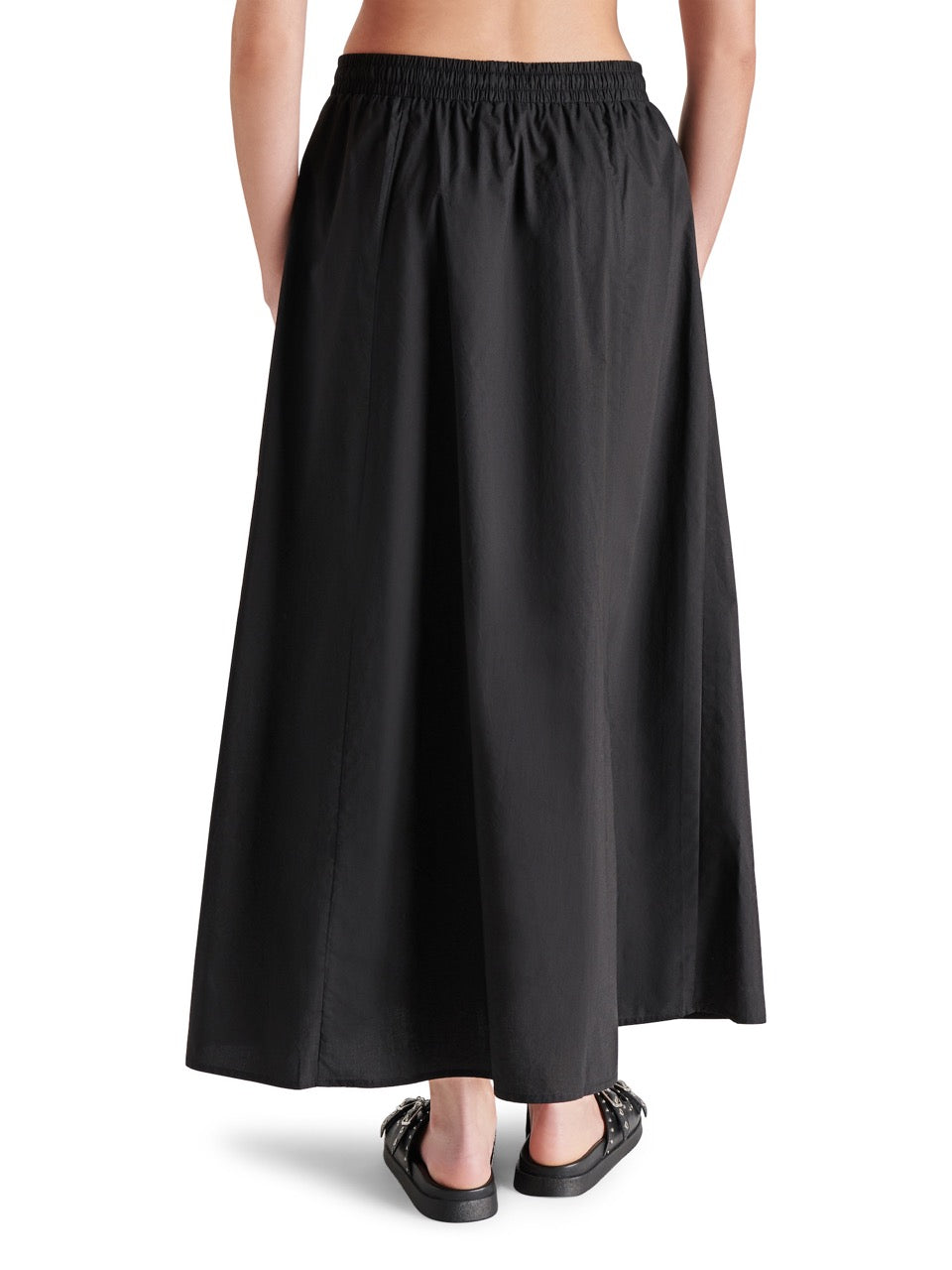 steve madden sunny maxi skirt in black-back view