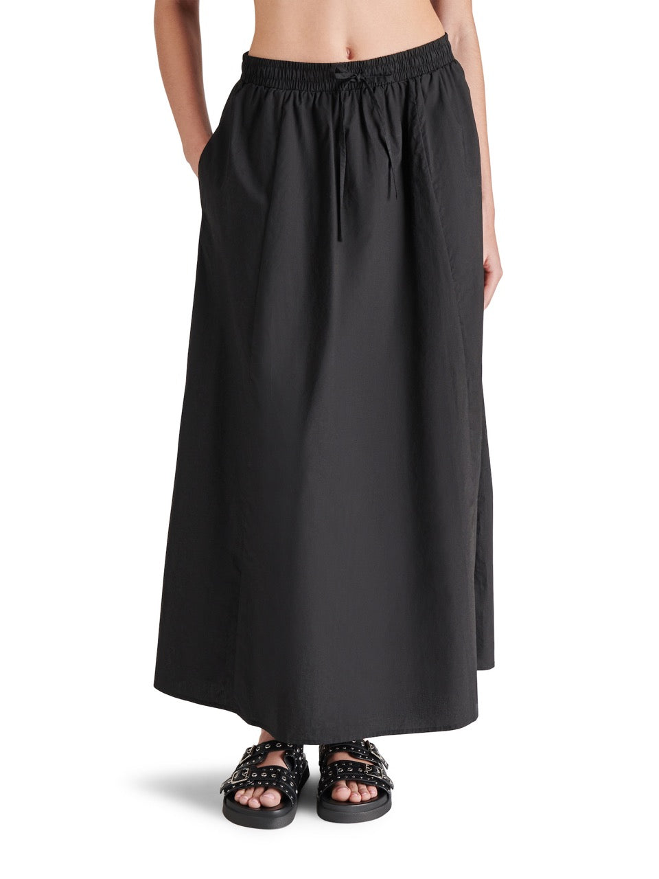 steve madden sunny maxi skirt in black-front view