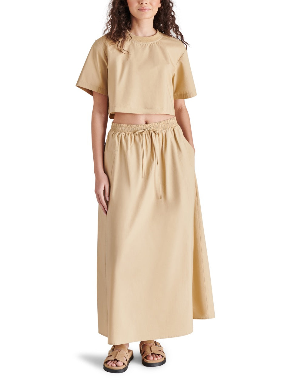 steve madden sunny maxi skirt in khaki-front model  view