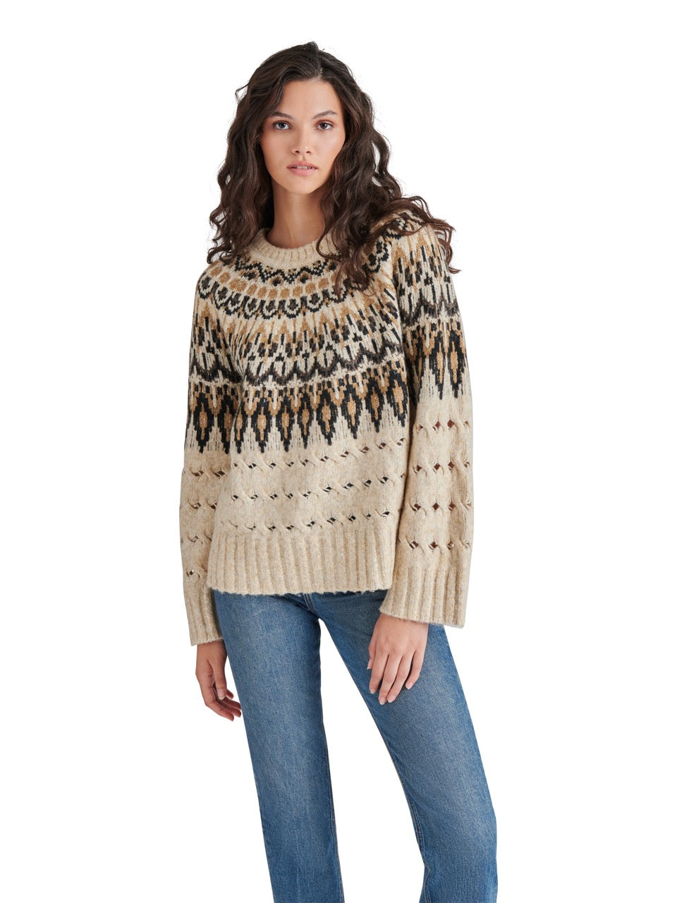 Steve Madden Suzette Fair Isle Sweater in black multi-front