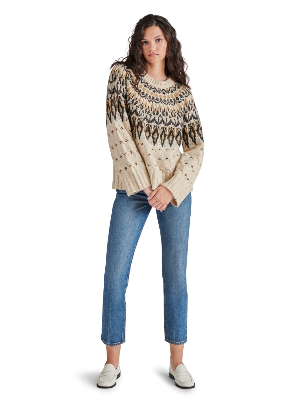 Steve Madden Suzette Fair Isle Sweater in black multi-front