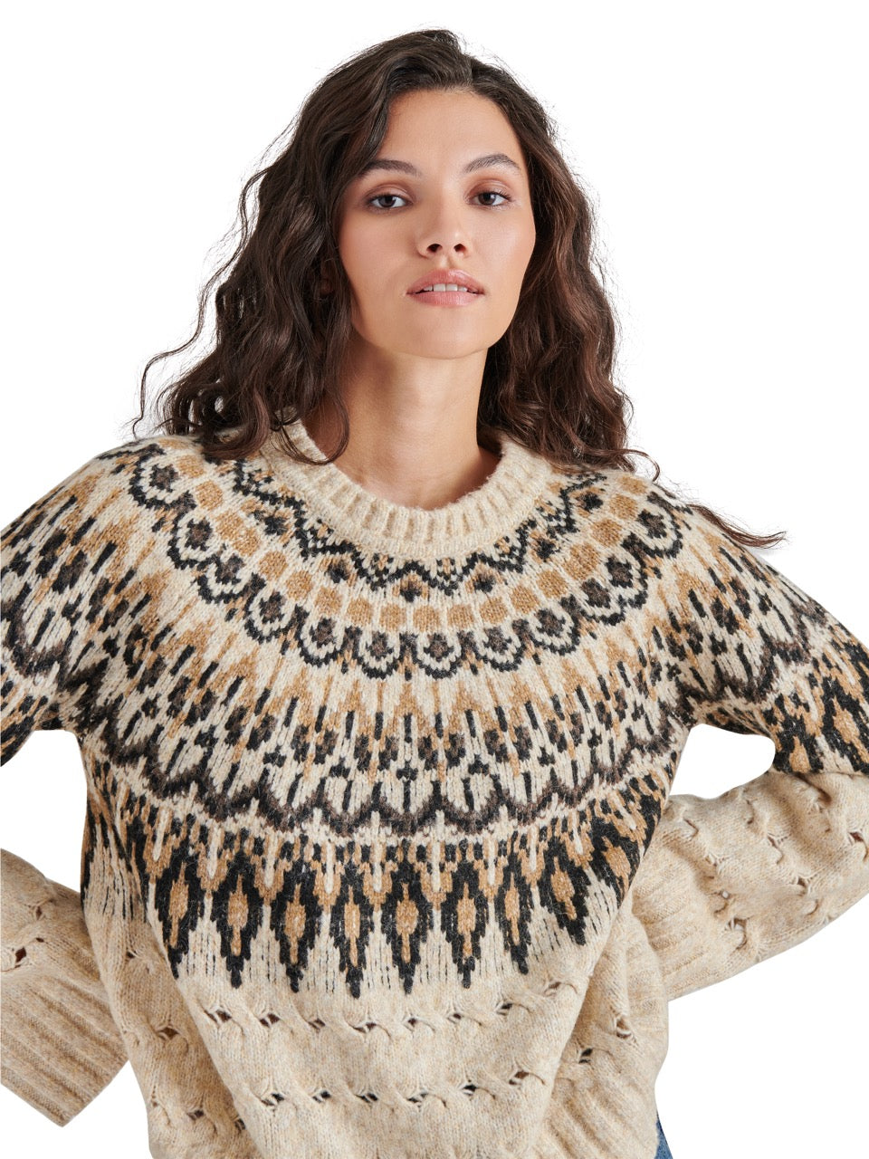 Steve Madden Suzette Fair Isle Sweater in black multi-front