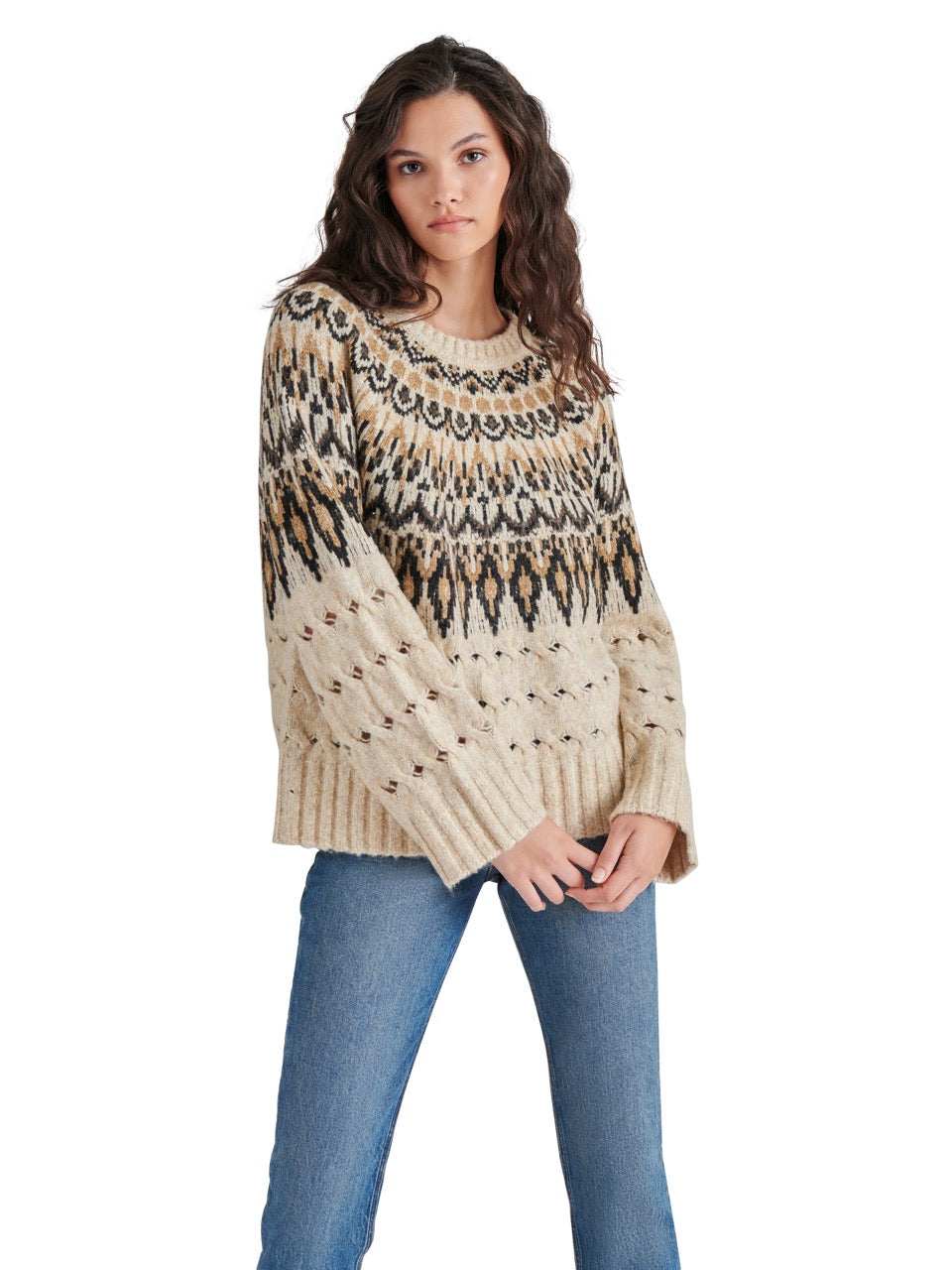 Steve Madden Suzette Fair Isle Sweater in black multi-front