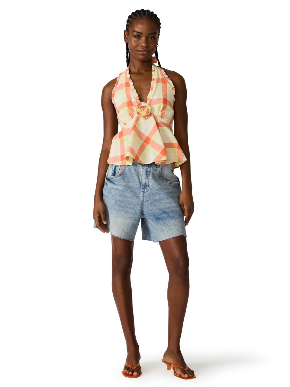 Steve Madden Tania Plaid Halter Top orange multi 