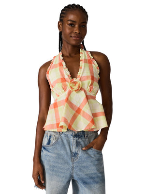 Steve Madden Tania Plaid Halter Top orange multi 