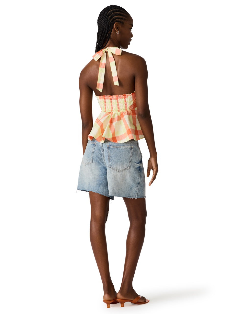 Steve Madden Tania Plaid Halter Top orange multi 
