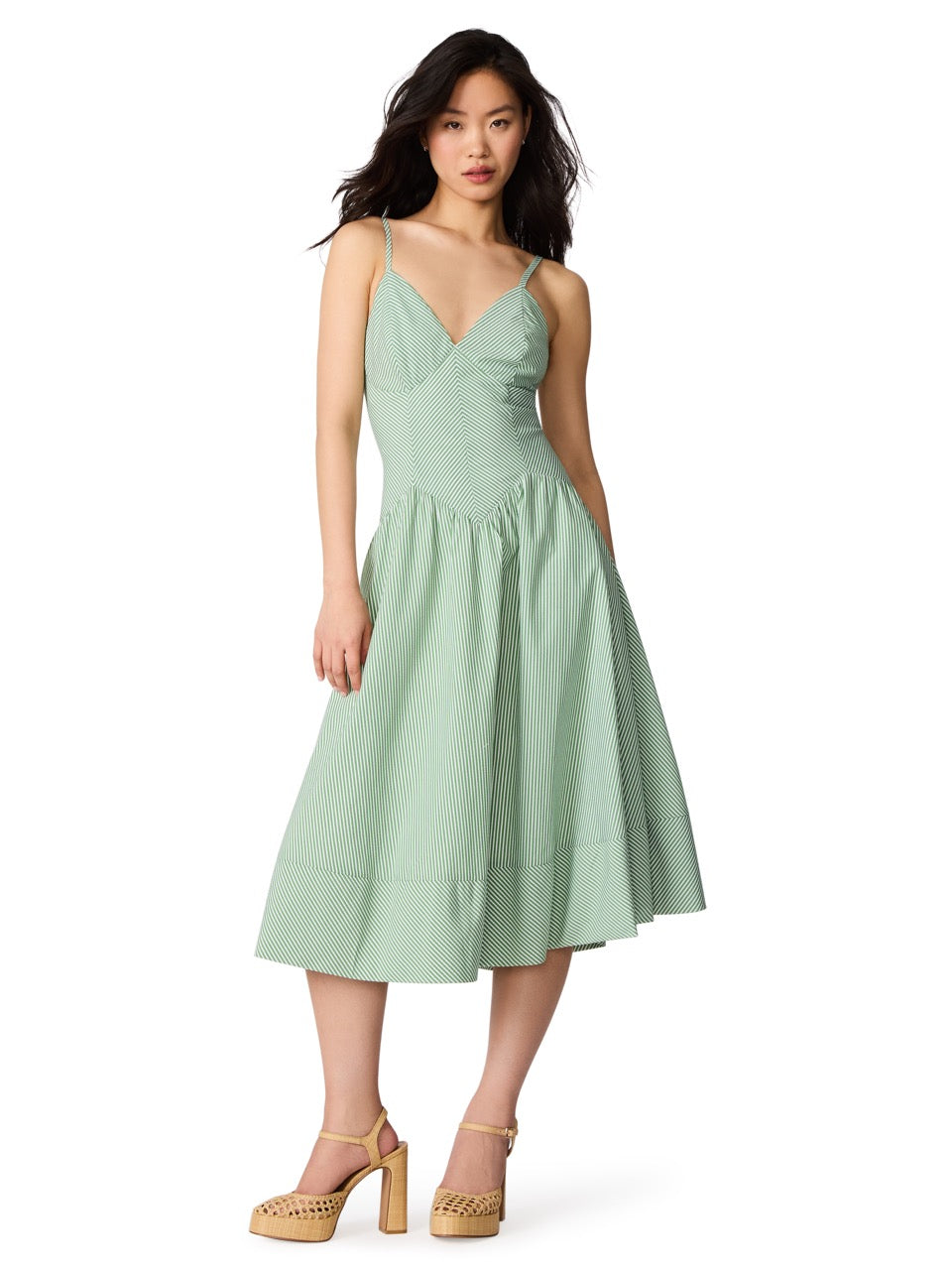 Steve Madden Una Striped Bodice Midi Dress green moss