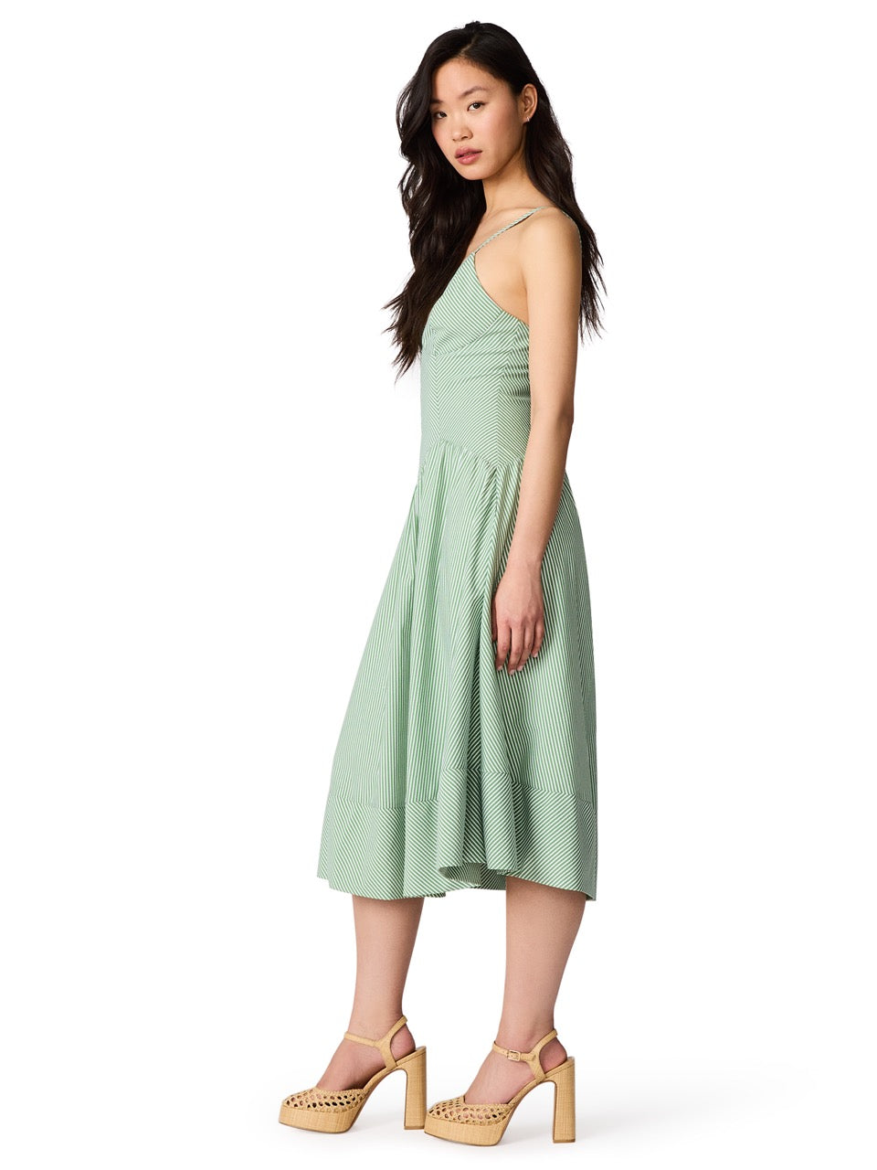 Steve Madden Una Striped Bodice Midi Dress green moss