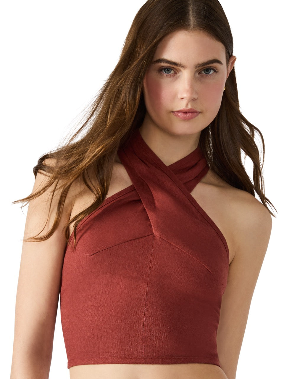Steve Madden Winnie Twist Neck Crop Top in dusty brick 