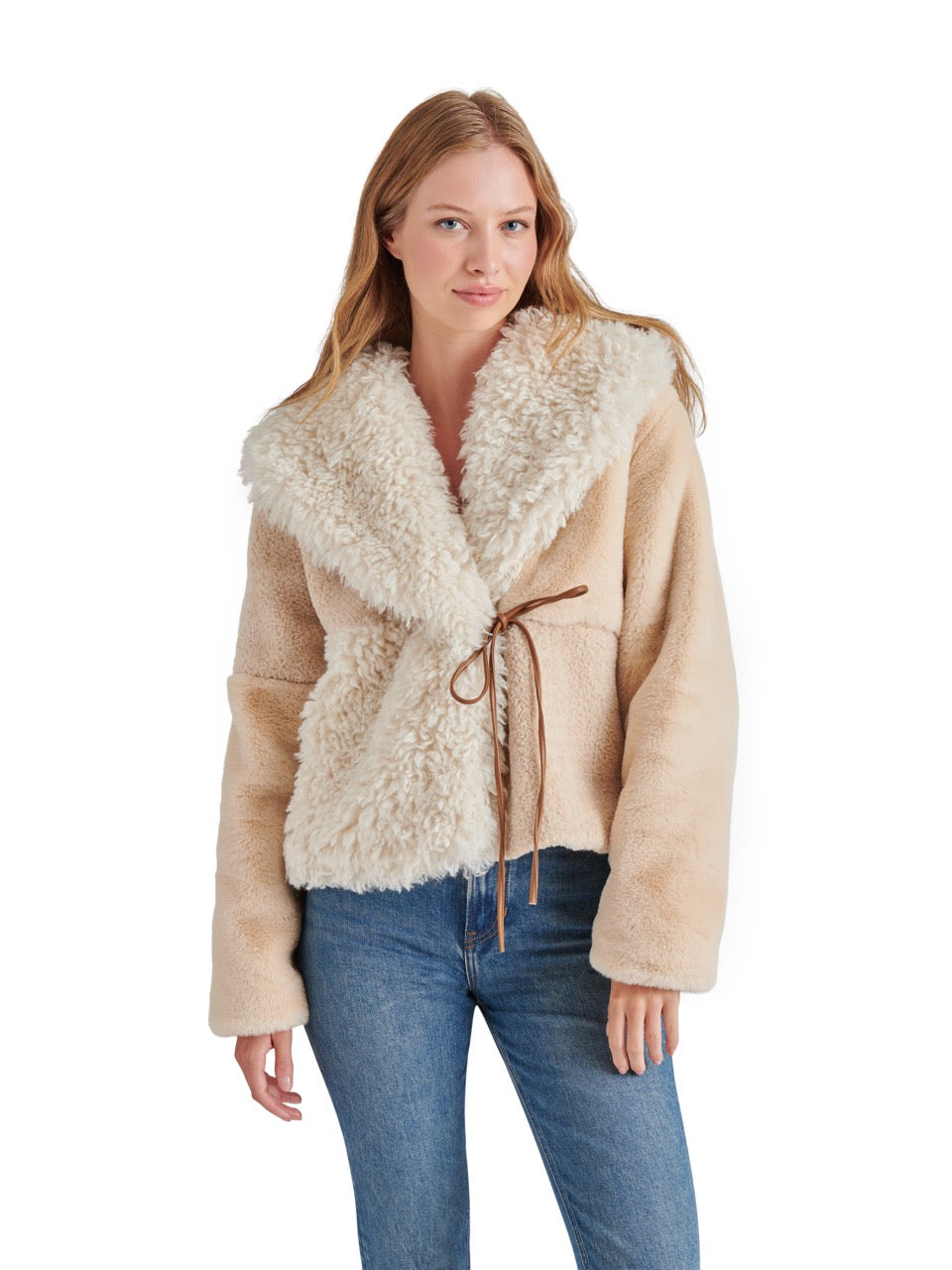 Steve Madden Winterlyn Patchwork Faux Fur Coat in natural-front