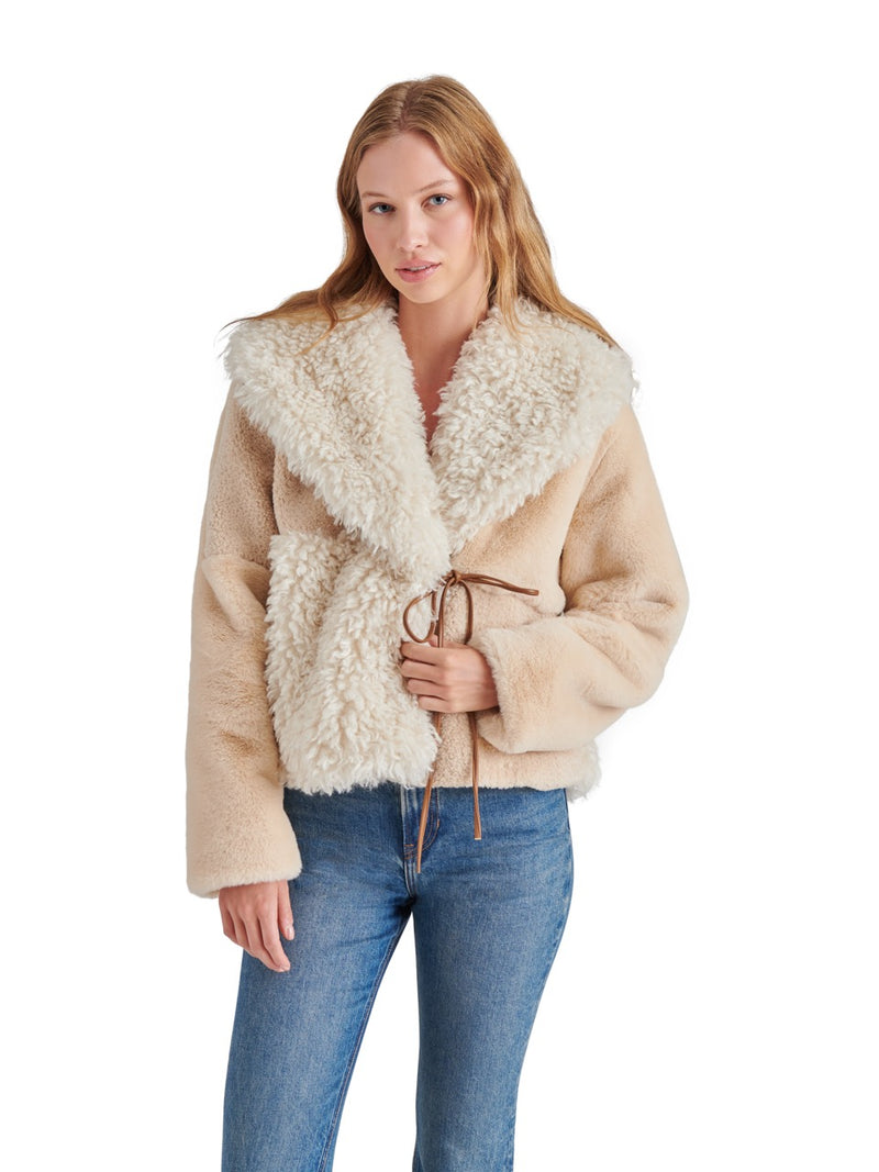 Steve Madden Winterlyn Patchwork Faux Fur Coat in natural-front