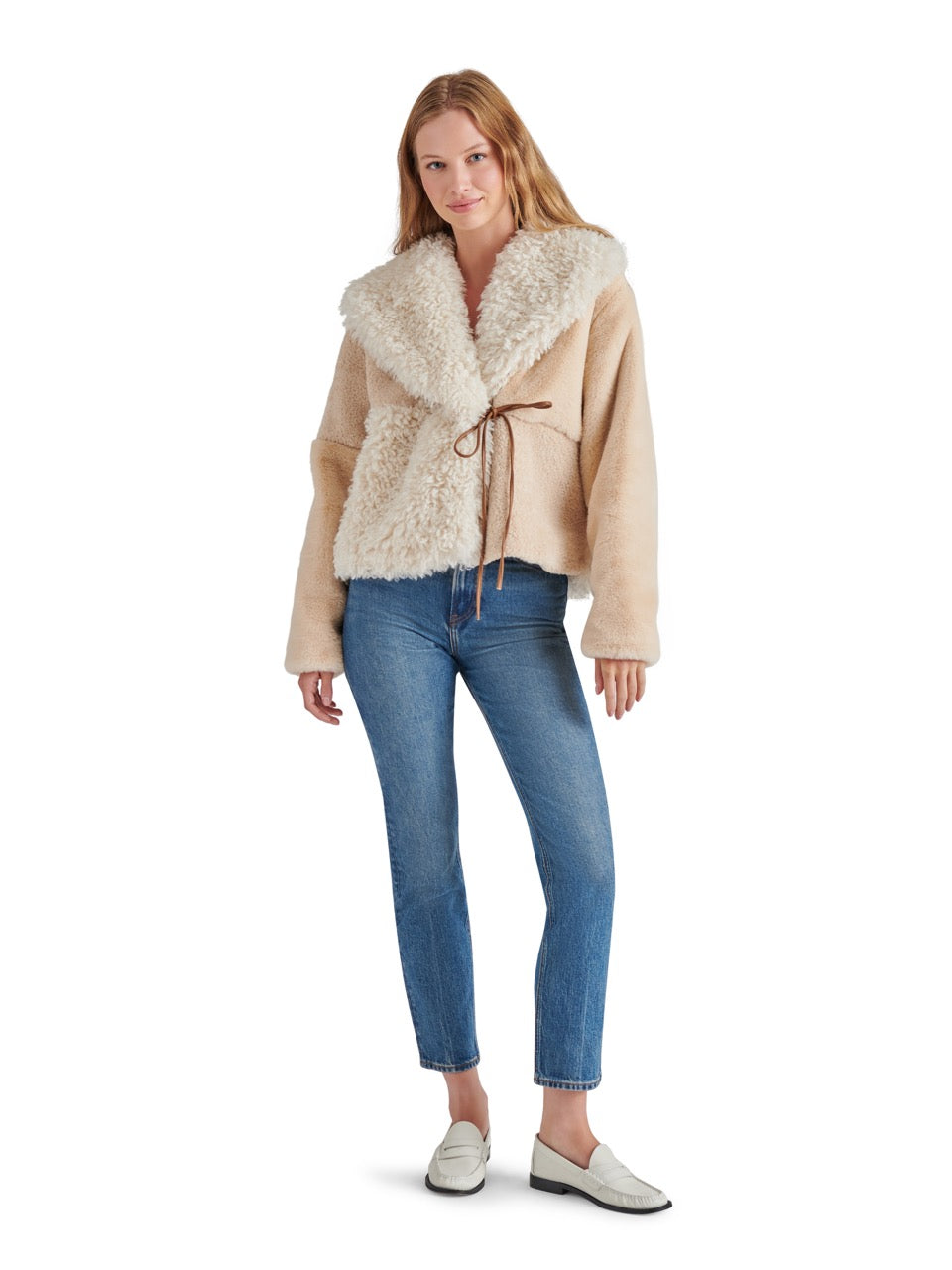 Steve Madden Winterlyn Patchwork Faux Fur Coat in natural-front