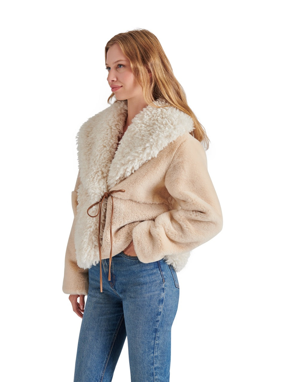 Steve Madden Winterlyn Patchwork Faux Fur Coat in natural-side