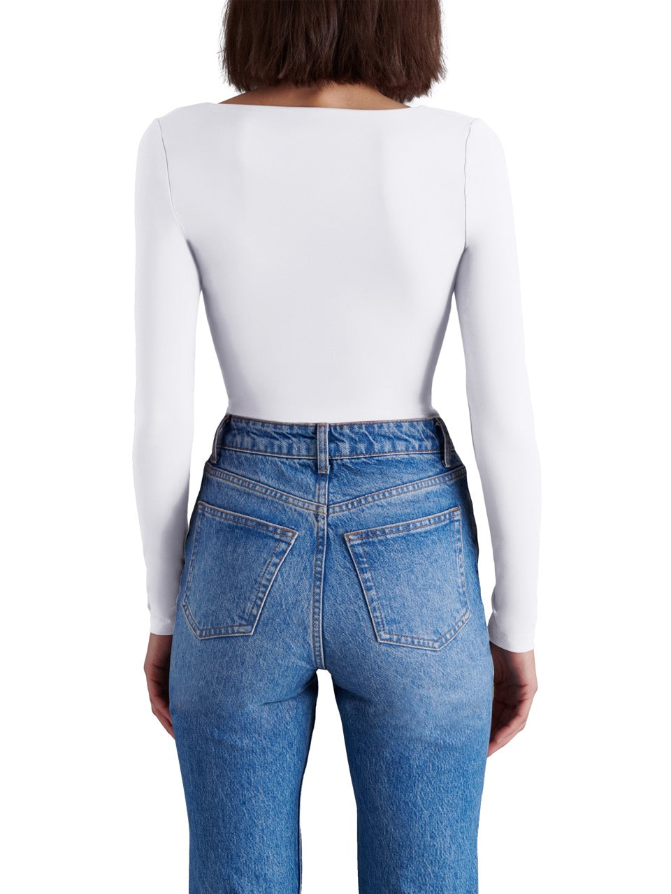 steve madden yura long sleeve bodysuit in white- back