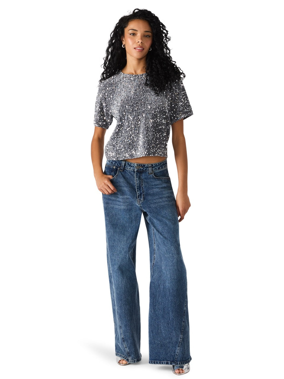 Steve Madden Cressa Sequin Velvet Top grey