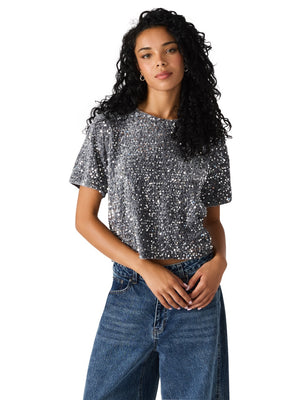 Steve Madden Cressa Sequin Velvet Top grey