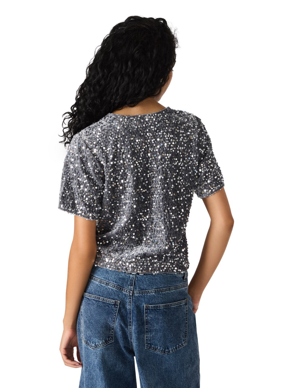Steve Madden Cressa Sequin Velvet Top grey